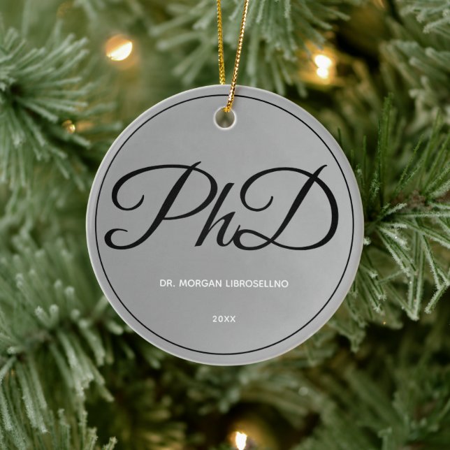 Elegantly Simple Silver PhD Graduation Name Year Ceramic Tree Decoration (Tree)