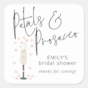 ElegantScript Petals Prosecco Bridal Shower Thanks Square Sticker