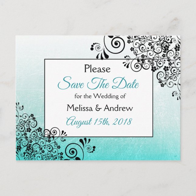 ElegantTeal and Black Script Wedding Save the Date Announcement Postcard (Front)