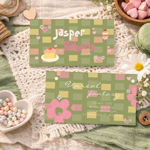 Elegent Chic Green Daisy Cute Bakery Business Card