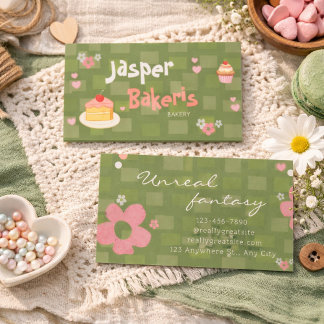Elegent Chic Green Daisy Cute Bakery Business Card