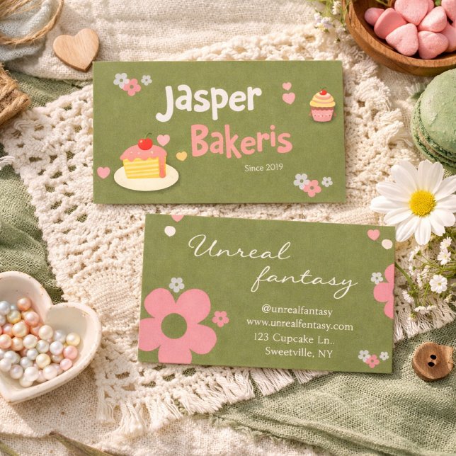 Elegent Chic Green Daisy Cute Bakery Business Card (Creator Uploaded)