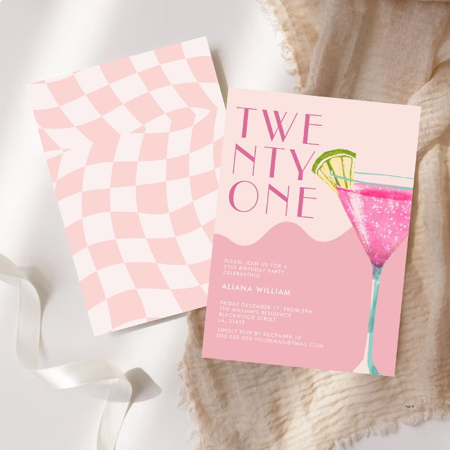 Elegent Chic Pink Cocktail 21st Birthday  Invitation (Creator Uploaded)