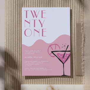 Elegent Chic Pink Cocktail 21st Birthday  Invitation