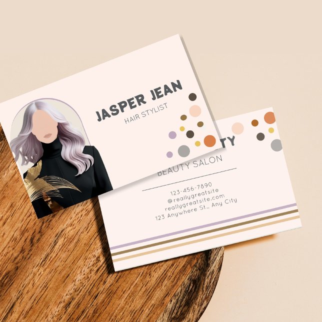 Elegent Chic Purple Long Hair Girl Hairstylist  Business Card (Creator Uploaded)