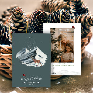 Elegent Christmas Winter Mountain Scene Photo Holiday Card