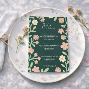 Elegent Floral Green Pink Border Minimal Menu