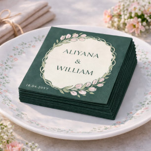 Elegent Floral Green Pink Tulip Minimal  Napkin