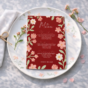 Elegent Floral Red Pink Border Minimal  Menu