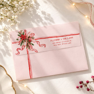 Elegent Floral Red & Pink Bow Ribbon Christmas Envelope