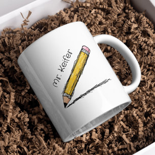 Elegent Illustrated Pencil Personalised Teachers  Coffee Mug