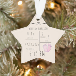 Elegent Minimal Baby Name Script & Birth Stats  Ornament