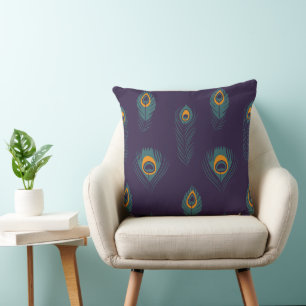 Elegent peacock feather pattern throw pillow. cushion
