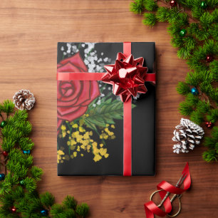 Elegent Red Roses Yellow White Flowers Watercolor Wrapping Paper