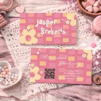 Elegent Retro Chic Pink Daisy Cute  Business Card