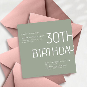 Elegent simple sage green lane 30th birthday  invitation