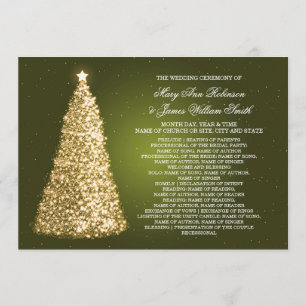 Elegnat Christmas Wedding Program Gold Green Invitation