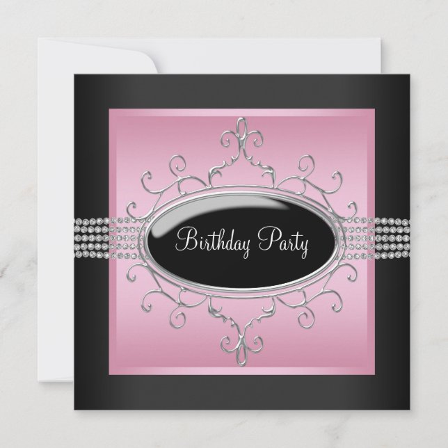 Elegnat Pink Black Birthday Party Invitations (Front)