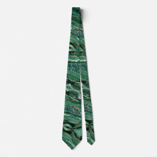 Elehant Agate Green Gold Glitter Marble Neck Tie