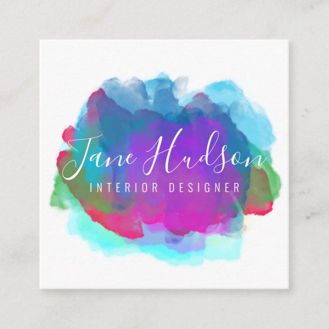 Elelgant Colourful Minimalist Editable 2.5x2.5 Sq Square Business Card (Front)