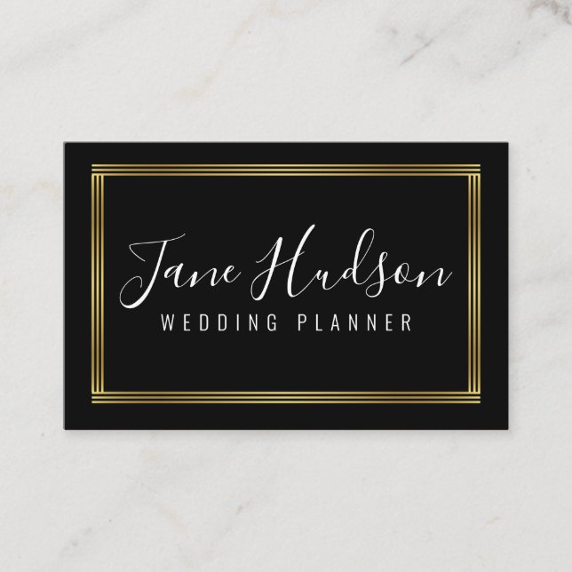 Elelgant Gold and Black Simple Minimalist Editable Business Card (Front)