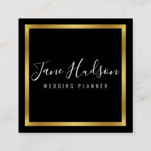 Elelgant Gold Black Minimalist Editable 2.5x2.5 Sq Square Business Card