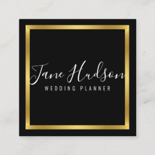 Elelgant Gold Black Minimalist Editable 2.5x2.5 Square Business Card