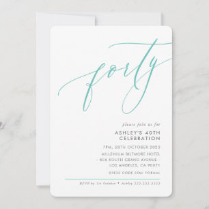 ELELGANT modern Calligraphy 40th party mint green Invitation