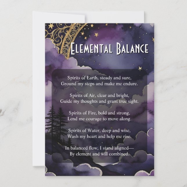 Elemental Balance Pagan Prayer Ritual Card (Front)