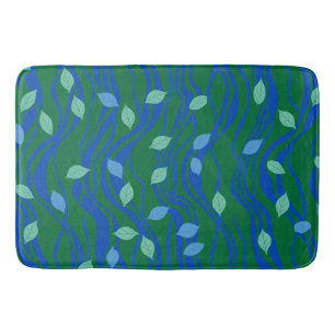 Elemental Flow Emerald Green Cobalt Blue w Leaves Bath Mat
