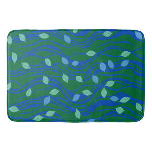 Elemental Flow Emerald Green Cobalt Blue w Leaves Bath Mat