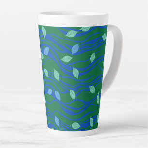 Elemental Flow Emerald Green Cobalt Blue w Leaves Latte Mug