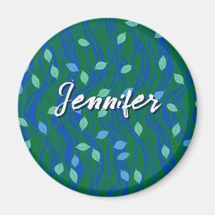 Elemental Flow Emerald Green Cobalt Blue w Leaves Magnet