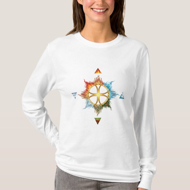 Elemental Harmony: Four Elements Sacred Symbol T-Shirt (Front)
