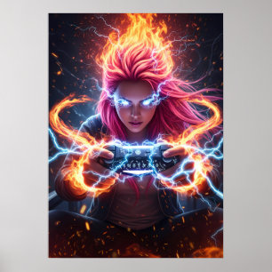 Elemental Mage Gamer Girl Art Poster