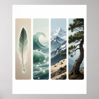 Elemental Nature Feather Wave Mountain Pine Poster
