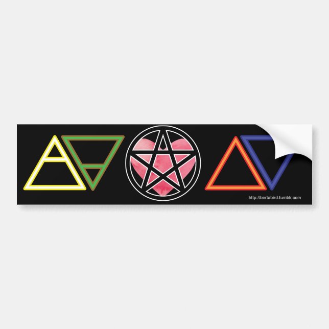 Elemental symbols with heart and pentacle bumper sticker (Front)
