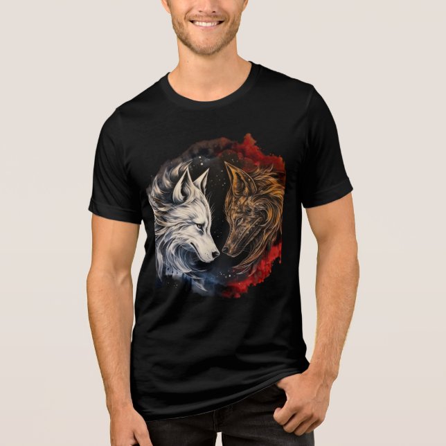 Elemental Wolves – Fire & Ice Spirit Art Tri-Blend Shirt (Front)