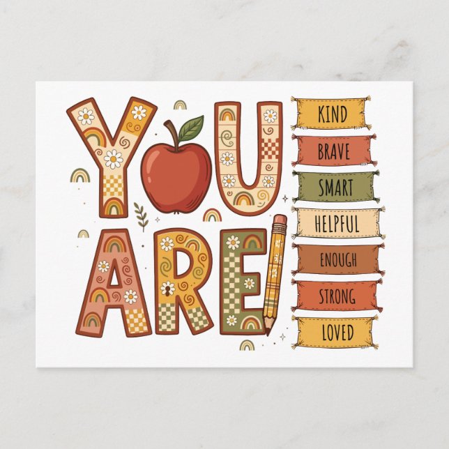 Elementary Boho Rainbow You Are Enough Motivationa Invitation Postcard (Front)