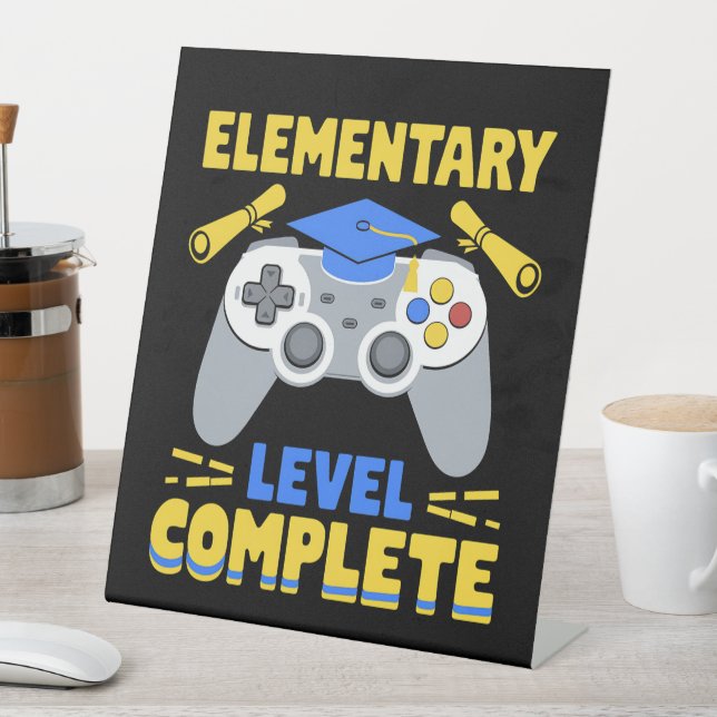 Elementary Level Complete Gaming Gamer Graduation Pedestal Sign (In SItu)