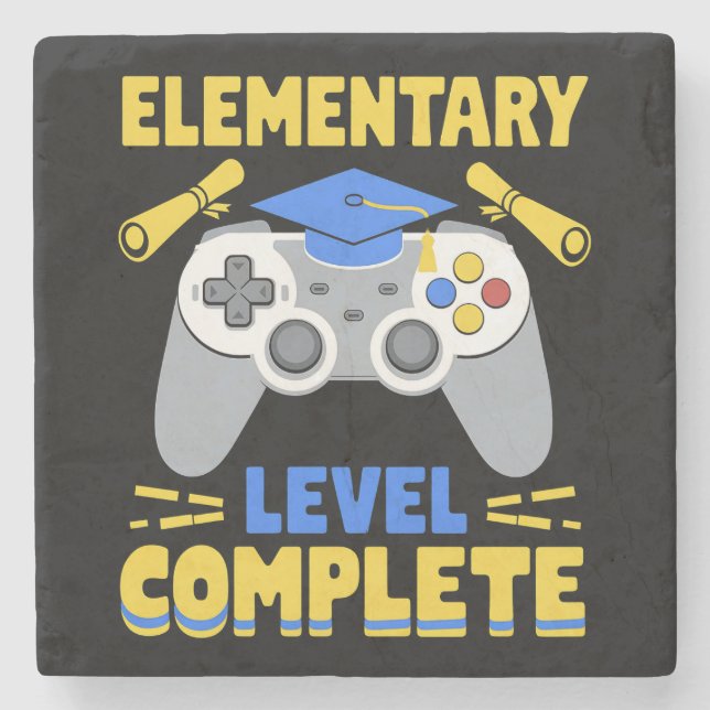 Elementary Level Complete Gaming Gamer Graduation Stone Coaster (Front)