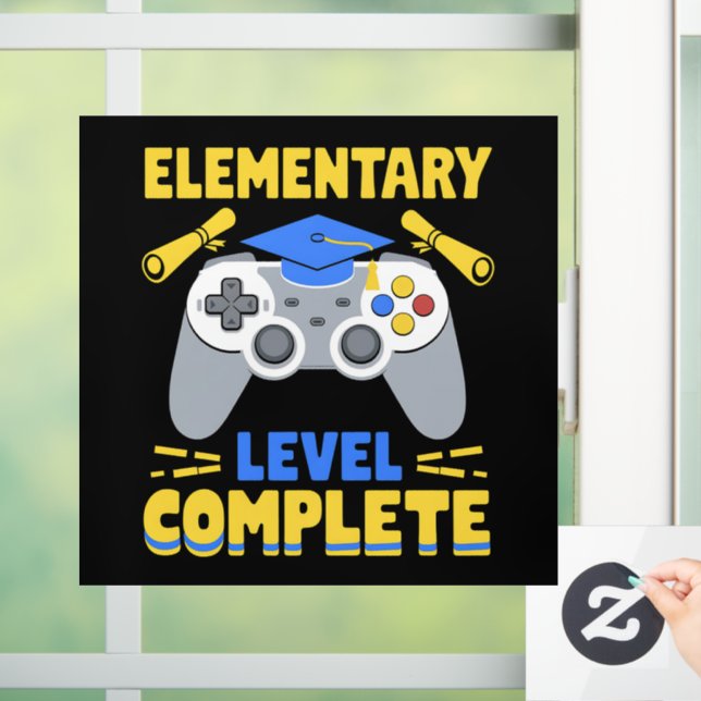 Elementary Level Complete Gaming Gamer Graduation Window Cling (Home)
