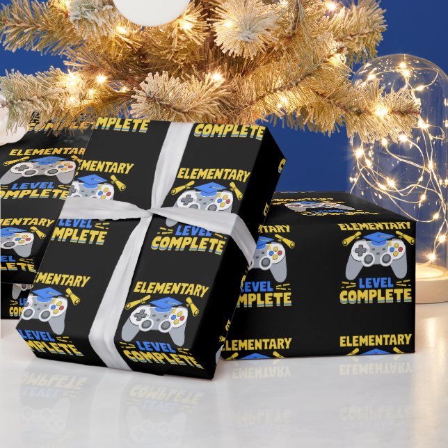 Elementary Level Complete Gaming Gamer Graduation Wrapping Paper (Holidays)