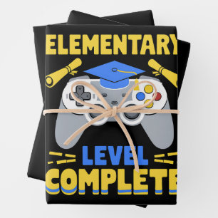 Elementary Level Complete Gaming Gamer Graduation Wrapping Paper Sheet
