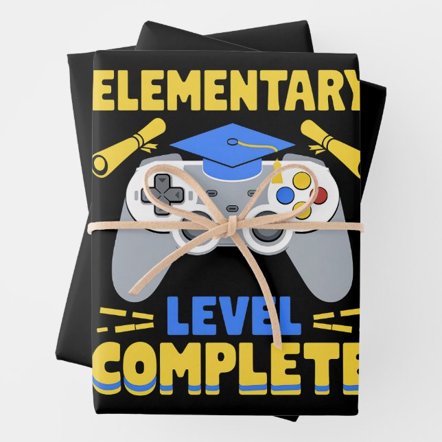 Elementary Level Complete Gaming Gamer Graduation Wrapping Paper Sheet (In situ)