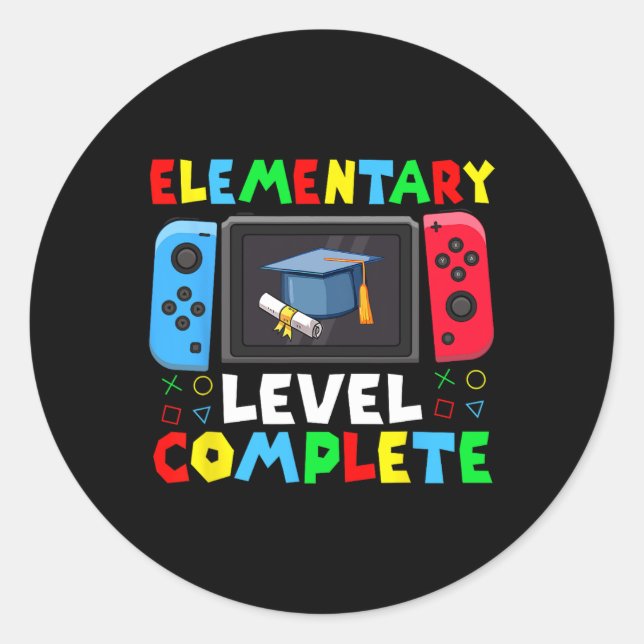 Elementary Level Complete Graduation Cl 2025 Gamer Classic Round Sticker (Front)