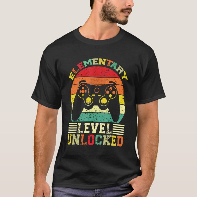 Elementary Level Unlocked Video Gamer Back to Scho T-Shirt (Front)