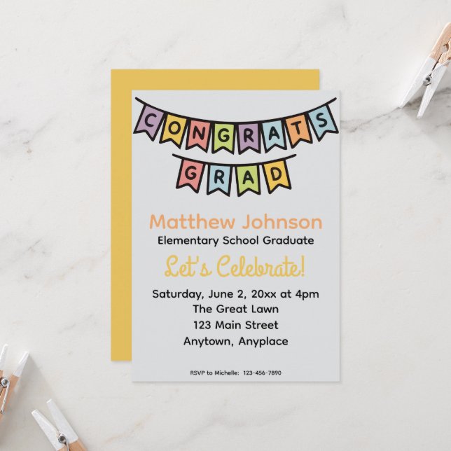 Elementary Middle School Graduation Party Invitation (Front/Back In Situ)