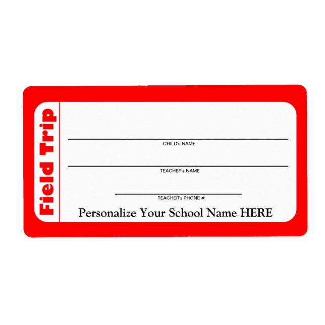 Elementary / Pre-School Child Field Trip Labels (Front)