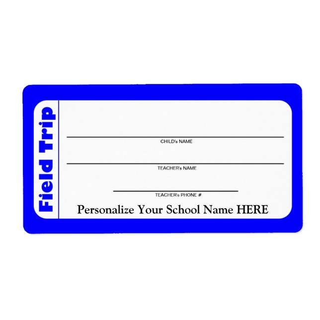 Elementary / Pre-School Child Field Trip Labels (Front)